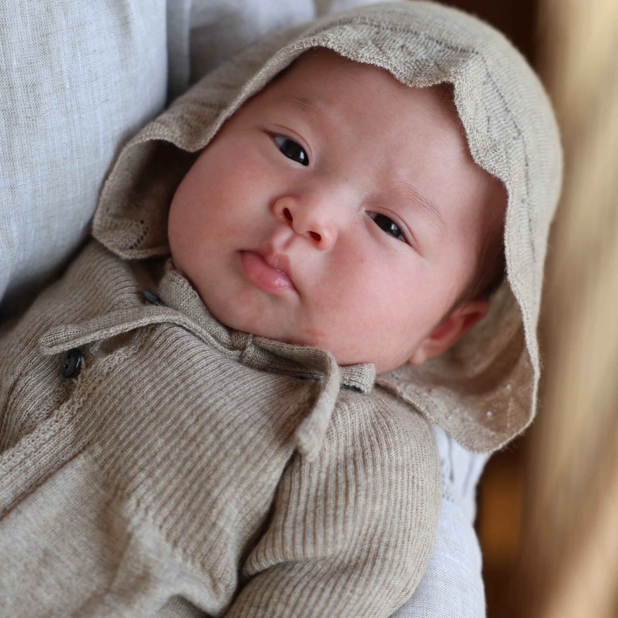 カシミヤ×シルク×コットン ベビードレス&帽子(ブラウン)