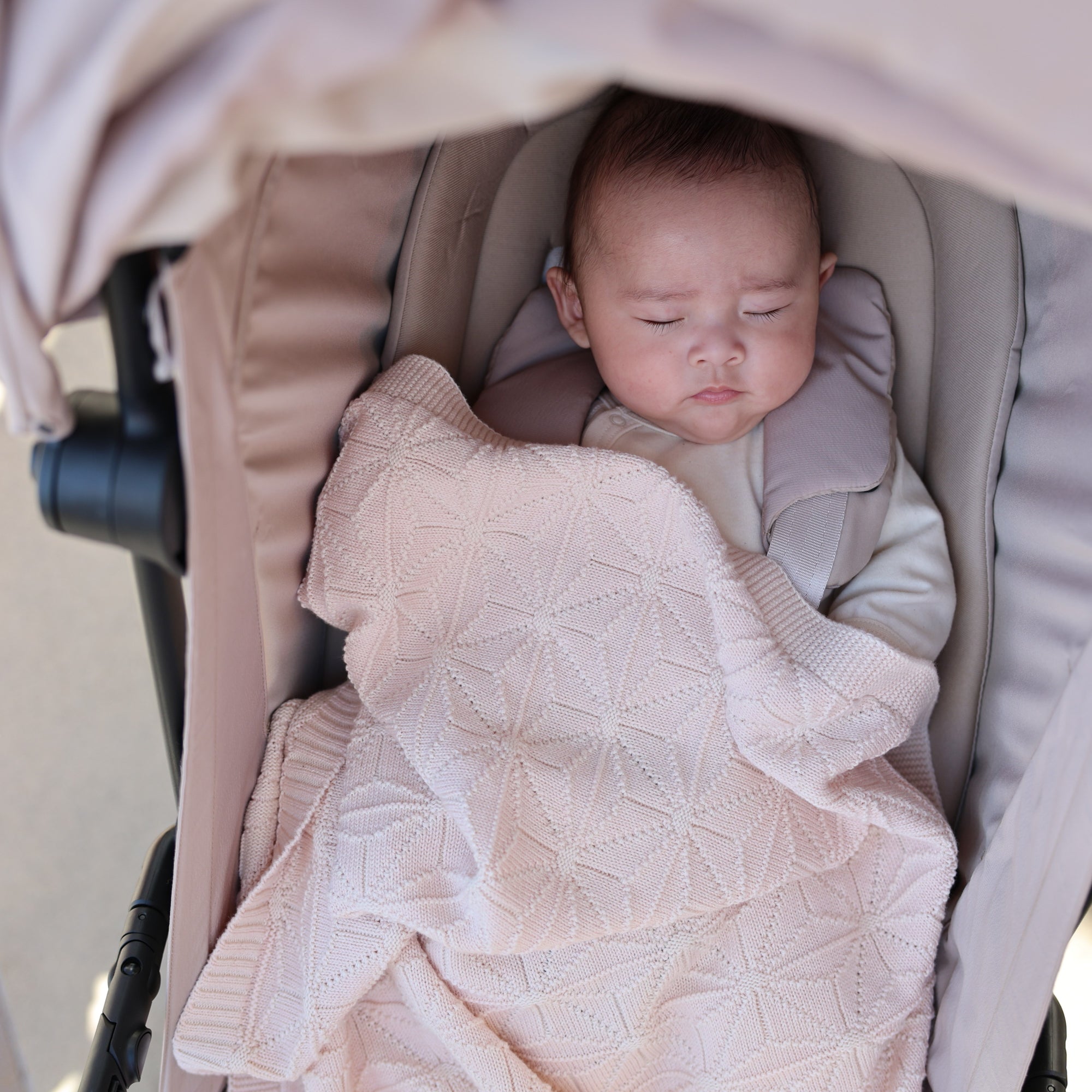 麻の葉柄ニットアフガンリバーシブル(さくらねずみ×生成)