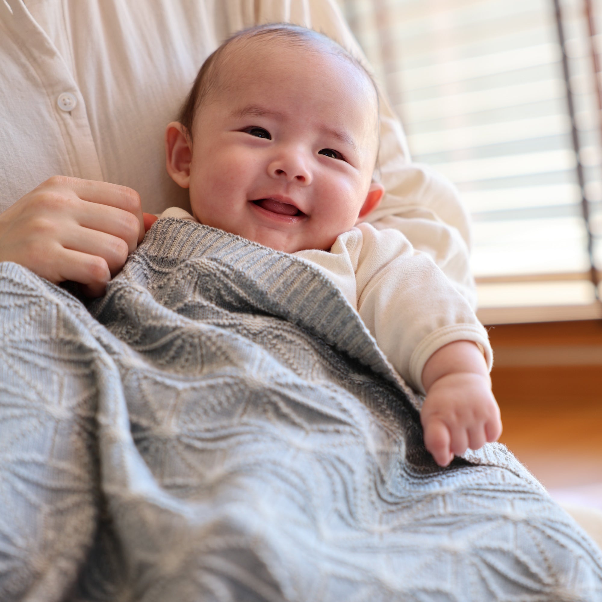 麻の葉柄ニットアフガンリバーシブル(紺青×生成)