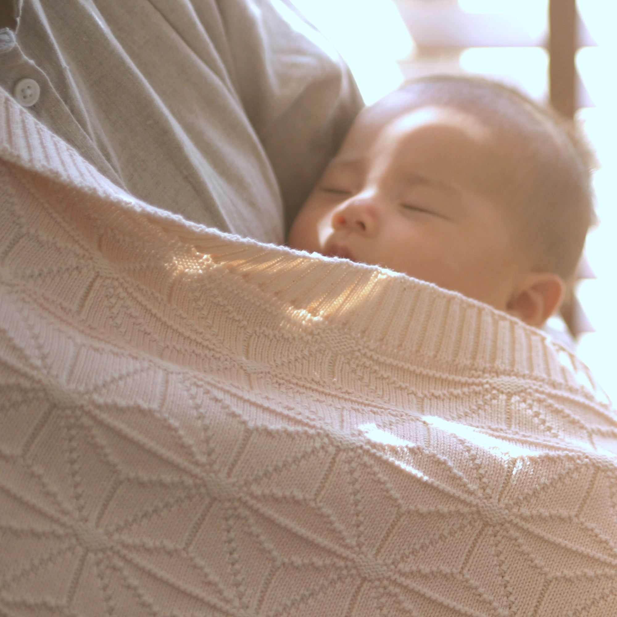 麻の葉柄ニットアフガンリバーシブル(さくらねずみ×生成)