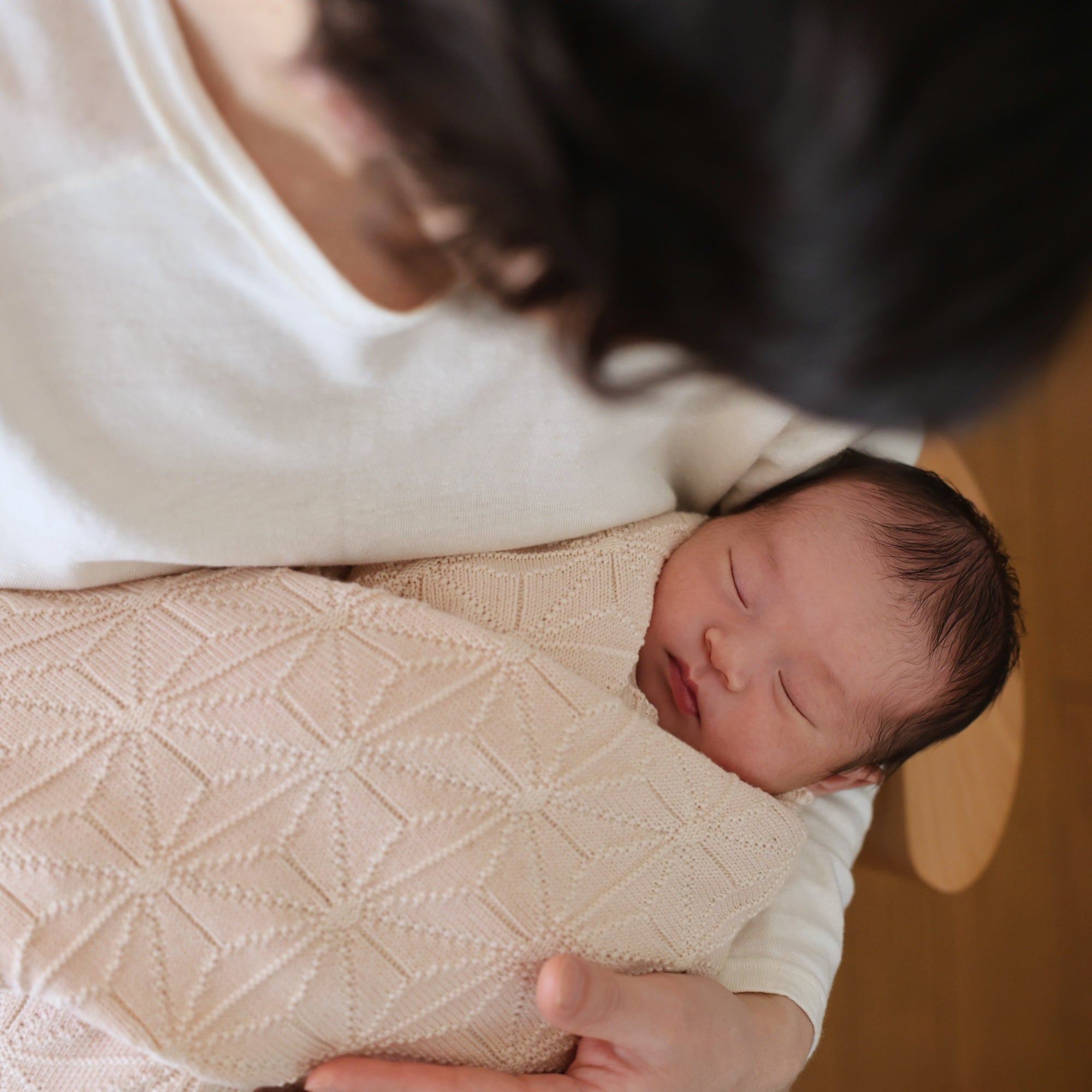 麻の葉柄ニットアフガンリバーシブル(さくらねずみ×生成)