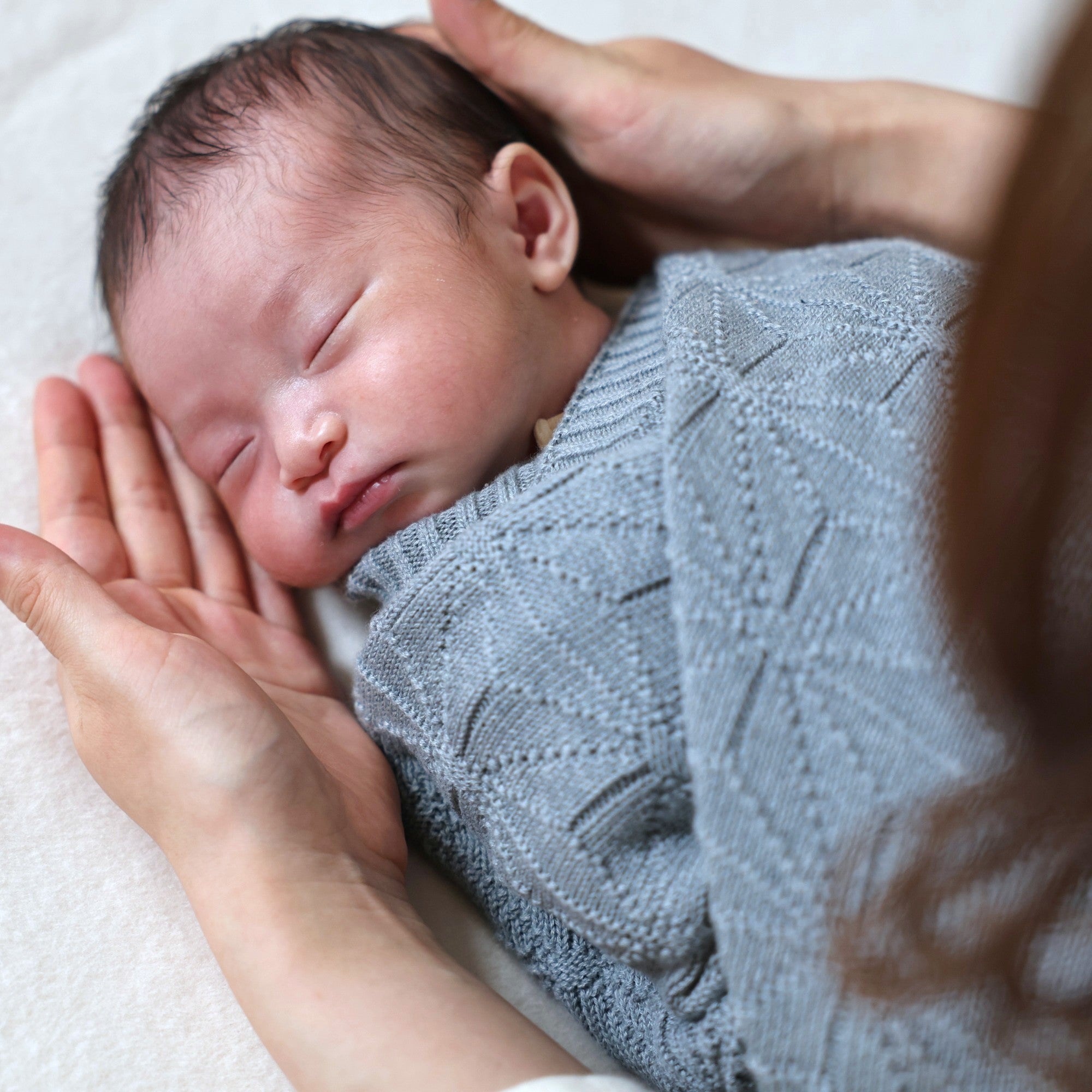 麻の葉柄ニットアフガン(紺青)