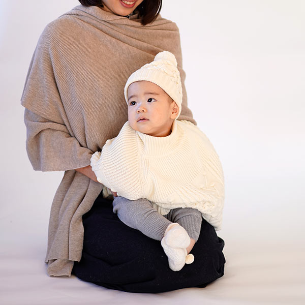 カシミヤ混ニットショール(ブラウン)