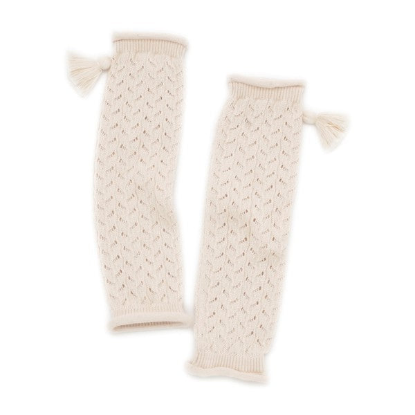 透かし柄レッグウォーマー (タッセル付き)