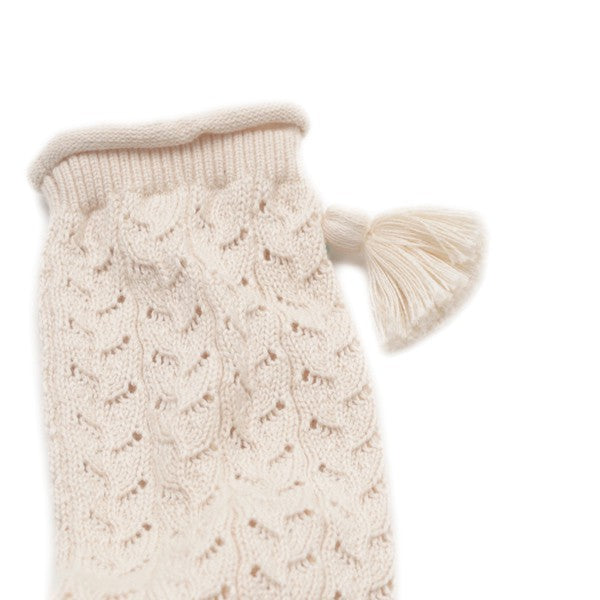 透かし柄レッグウォーマー (タッセル付き)