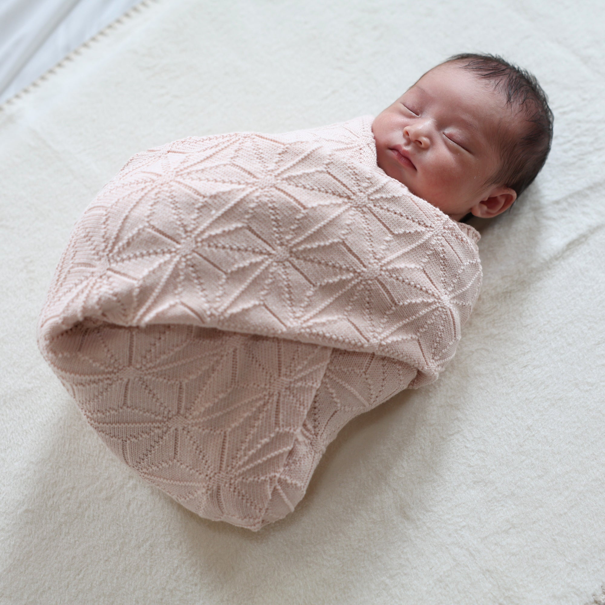 麻の葉柄ニットアフガン(さくらねずみ)