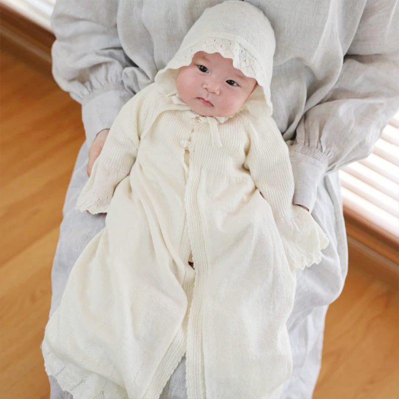 カシミヤ×シルク×コットン ベビードレス&帽子(アイボリー)