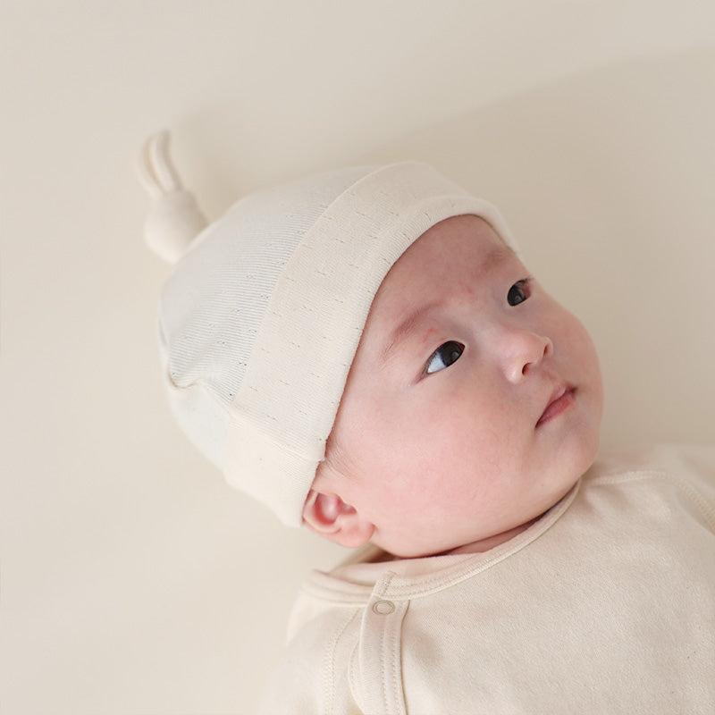 アイレット柄フライス生地結び帽