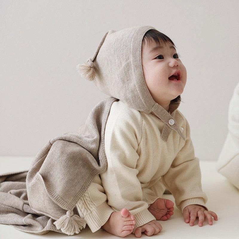 カシミヤ×シルク×コットン あご紐付き帽子(ブラウン)