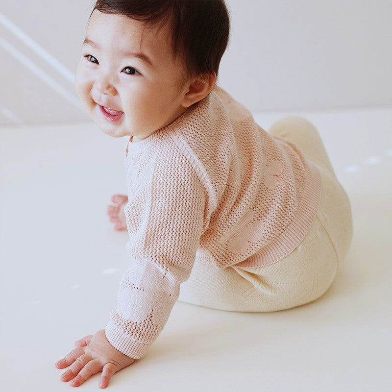 透かし柄クローバー柄カーディガン(さくらねずみ)