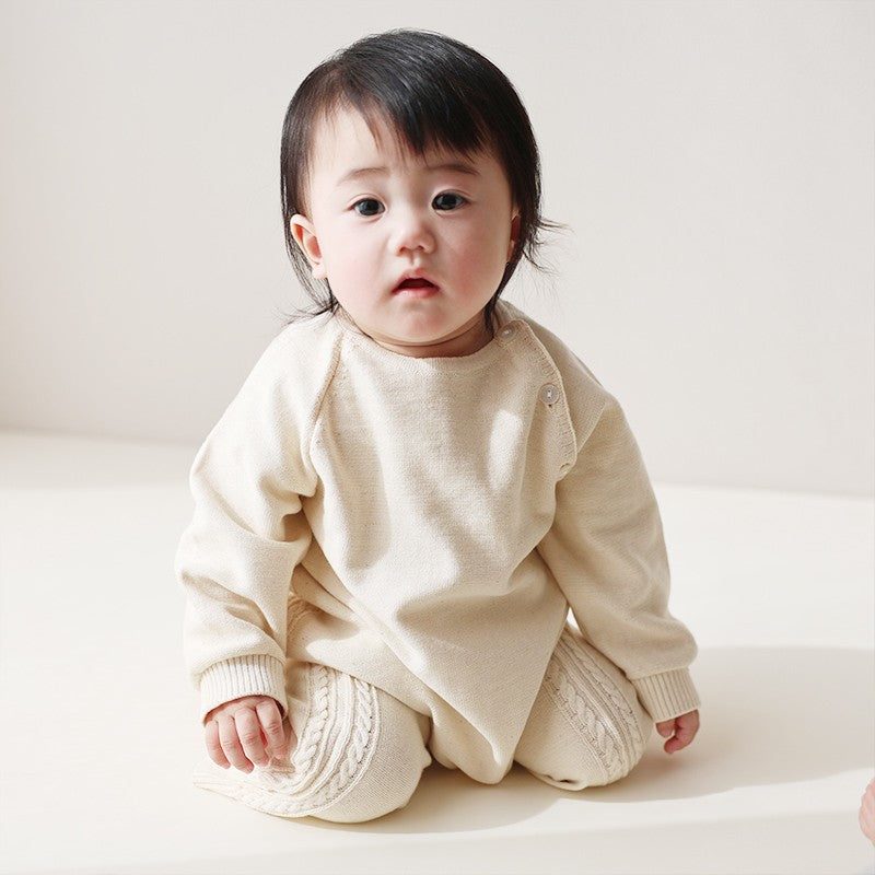 ラグランカバーオール 縄編み