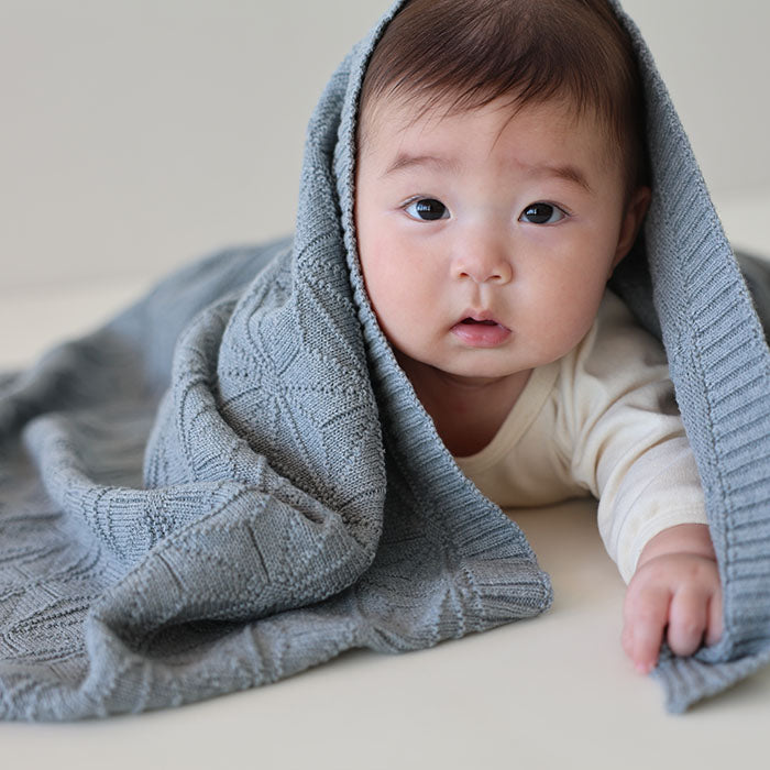 麻の葉柄ニットアフガン(紺青)