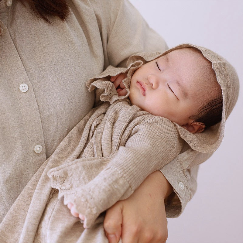 カシミヤ×シルク×コットン ベビードレス&帽子(ブラウン)