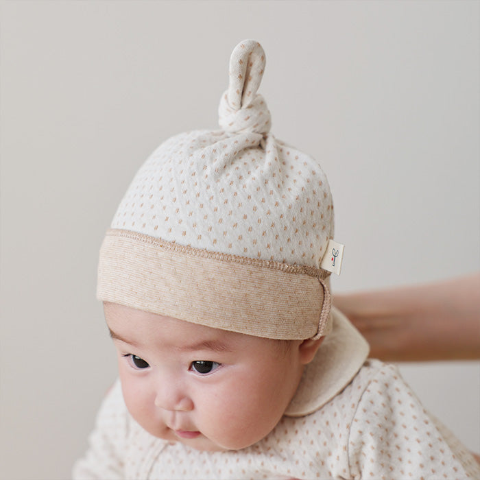 ドット柄リバーシブル結び帽