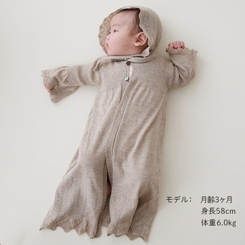 カシミヤ×シルク×コットン ベビードレス&帽子(ブラウン)