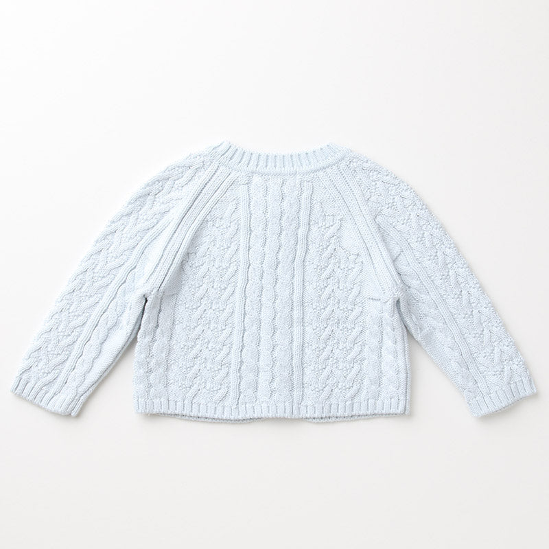 ケーブル編みニットカーディガン(ブルー)