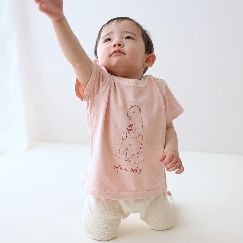 ベンガラ染めTシャツ 白熊(春桜色)