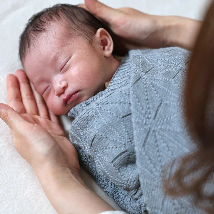 麻の葉柄アフガン手さげ箱入り(紺青)