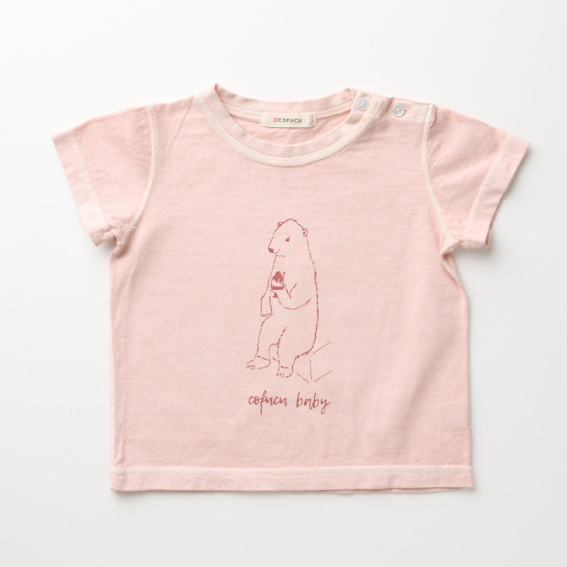 ベンガラ染めTシャツ 白熊(春桜色)