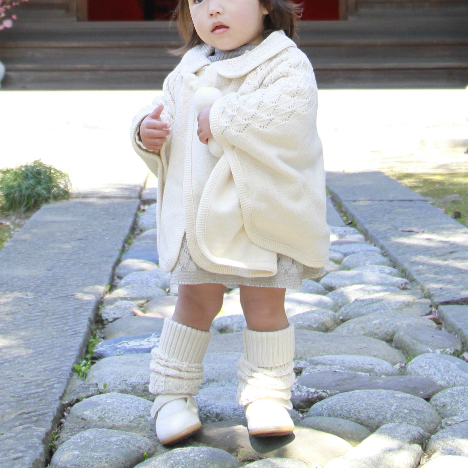 ケーブル編みレッグウォーマー(生成)