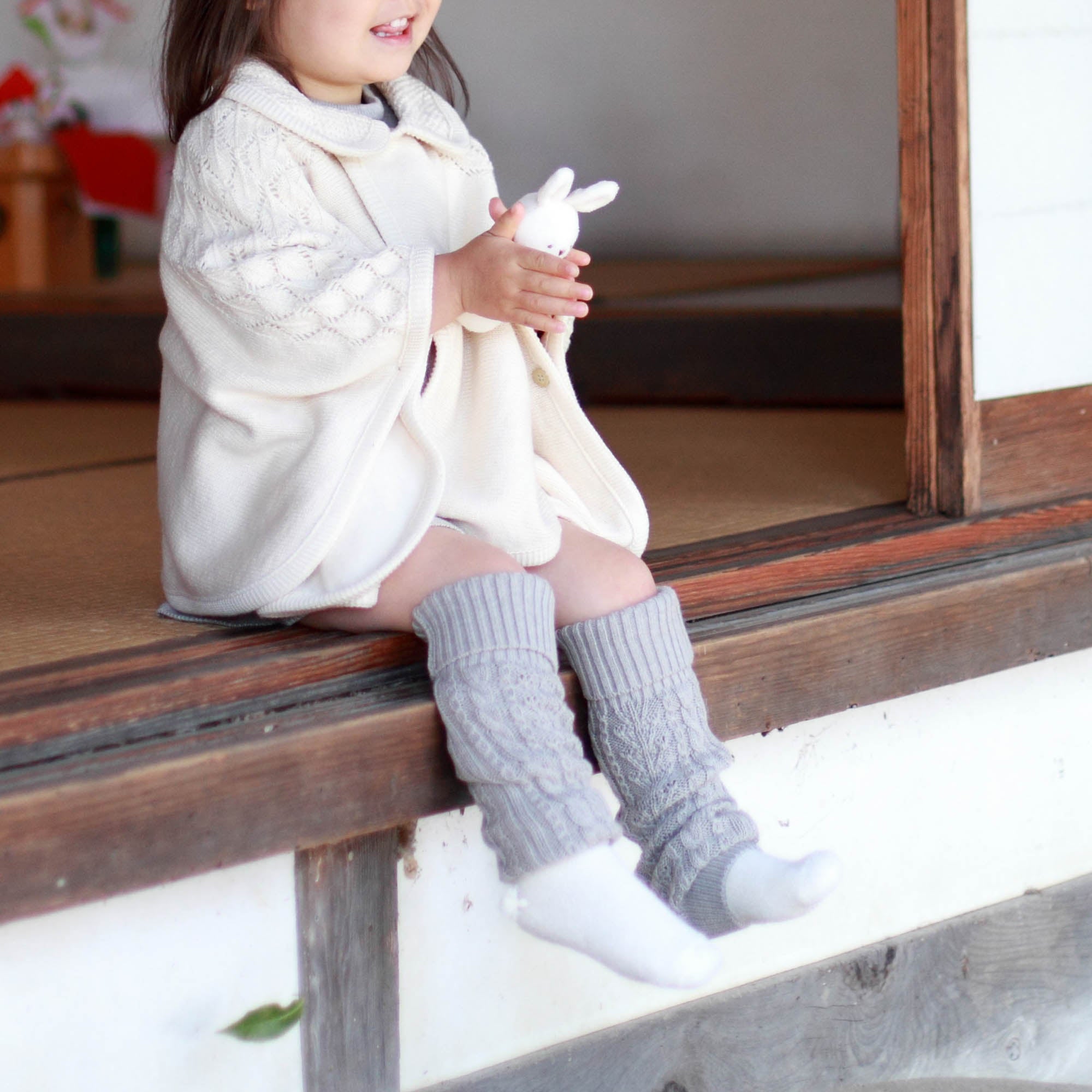 ケーブル編みレッグウォーマー(紺青)