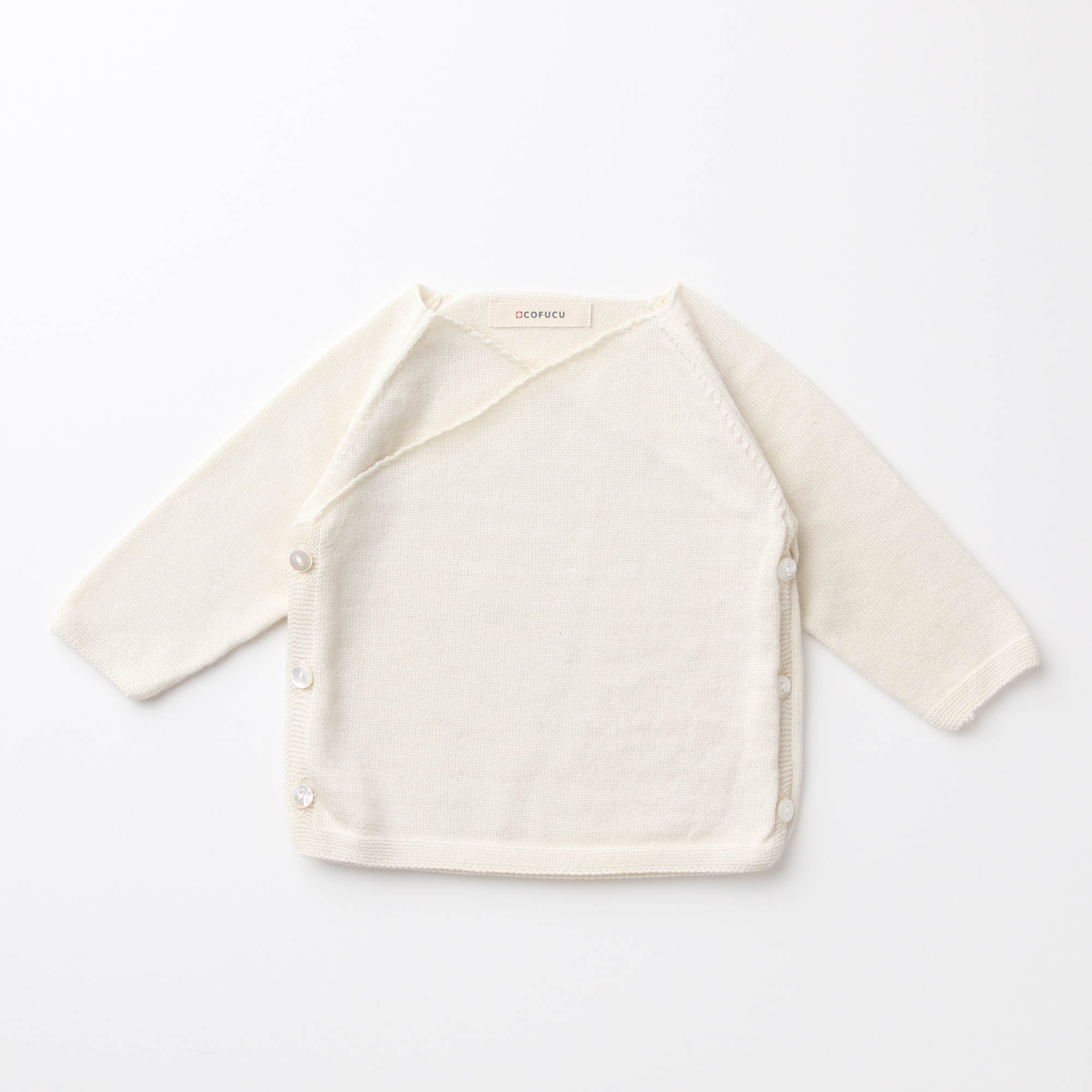 カシミヤ×シルク×コットン キモノ合わせ長袖上着(アイボリー)