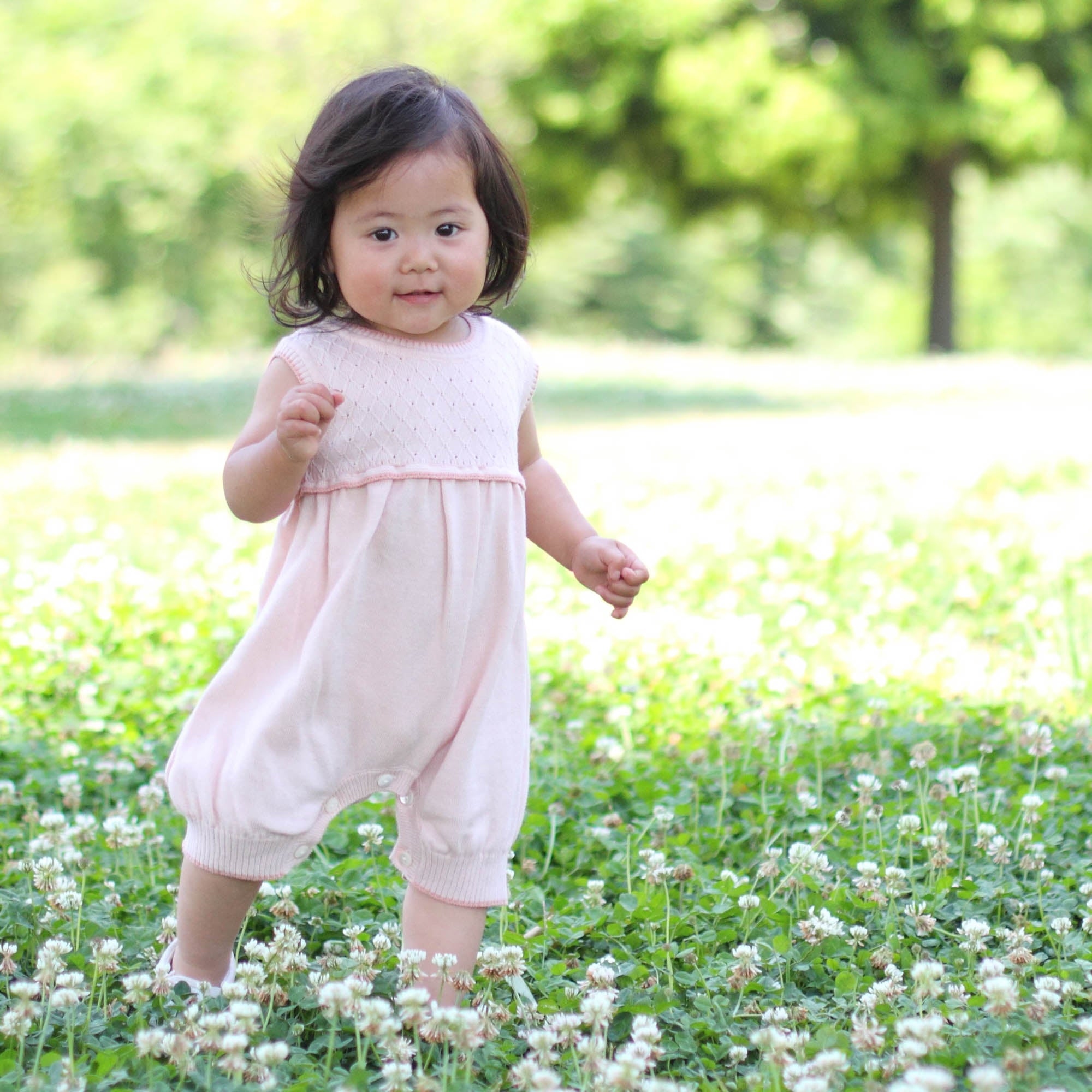 スモッキングロンパース(さくらねずみ)