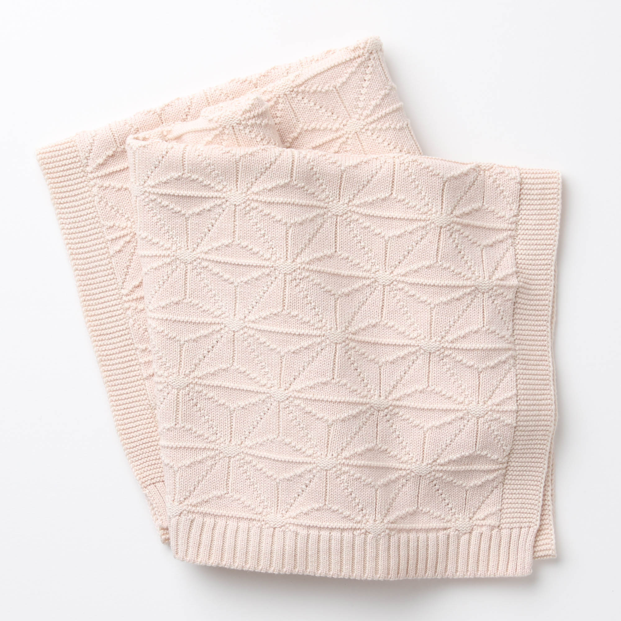 麻の葉柄ニットアフガンリバーシブル(さくらねずみ×生成)