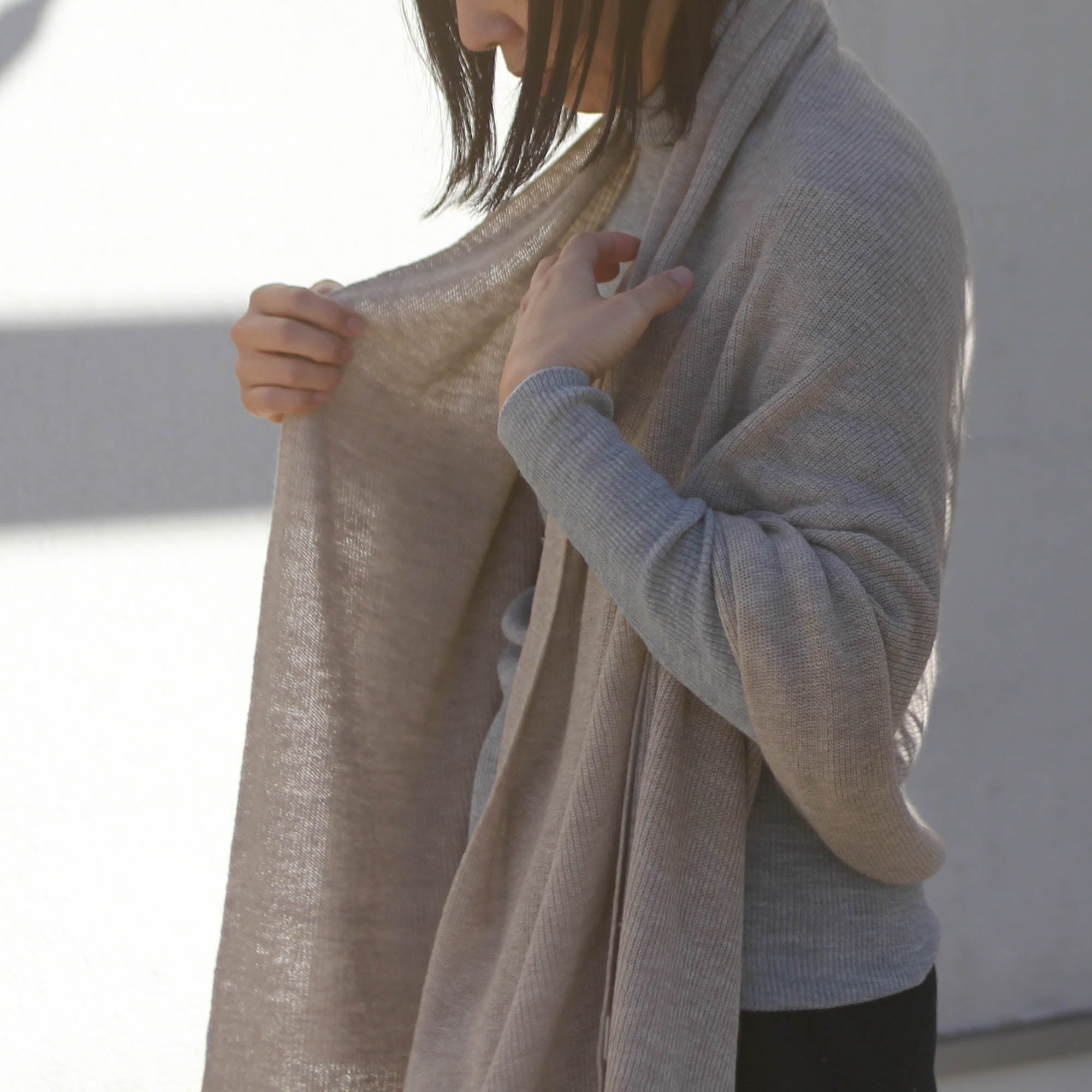 カシミヤ混ニットショール(ブラウン)