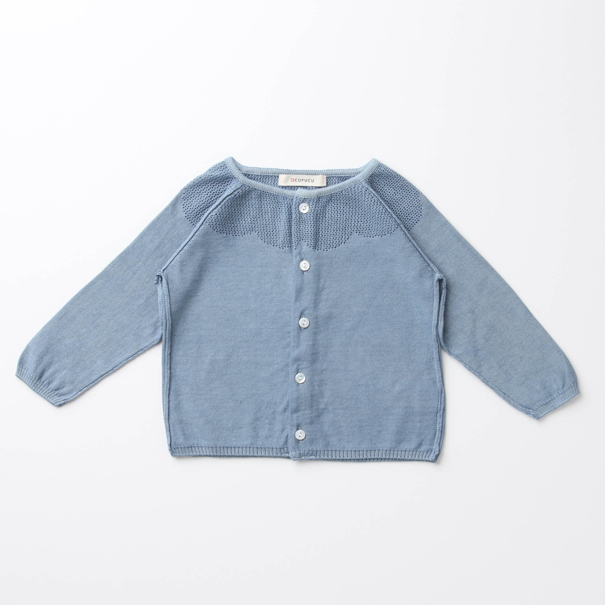 衿透かし柄ラグランカーディガン(藍錠)