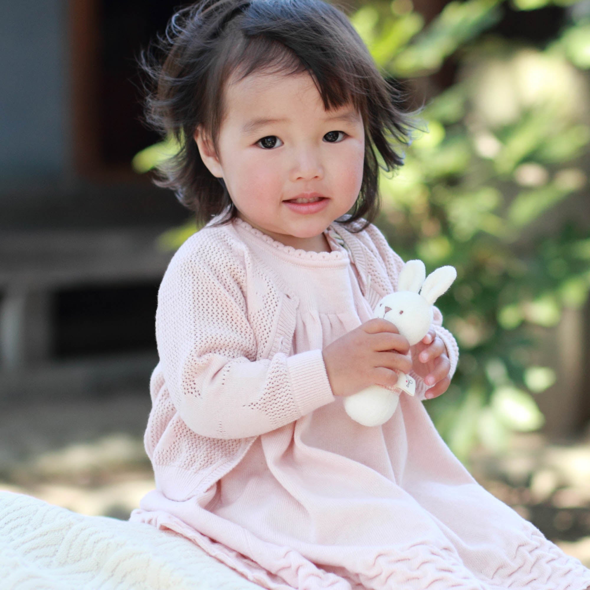 透かし柄クローバー柄カーディガン(さくらねずみ)