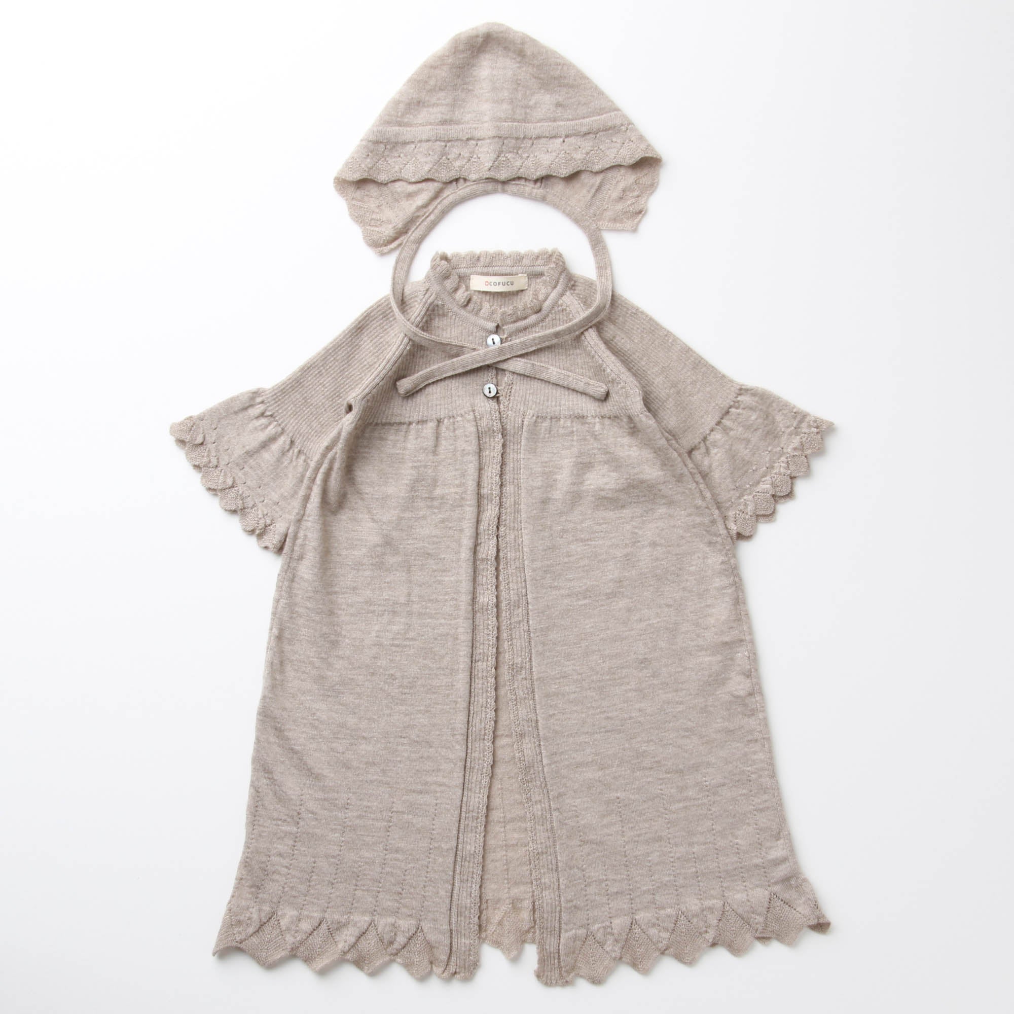 カシミヤ×シルク×コットン ベビードレス&帽子(ブラウン)