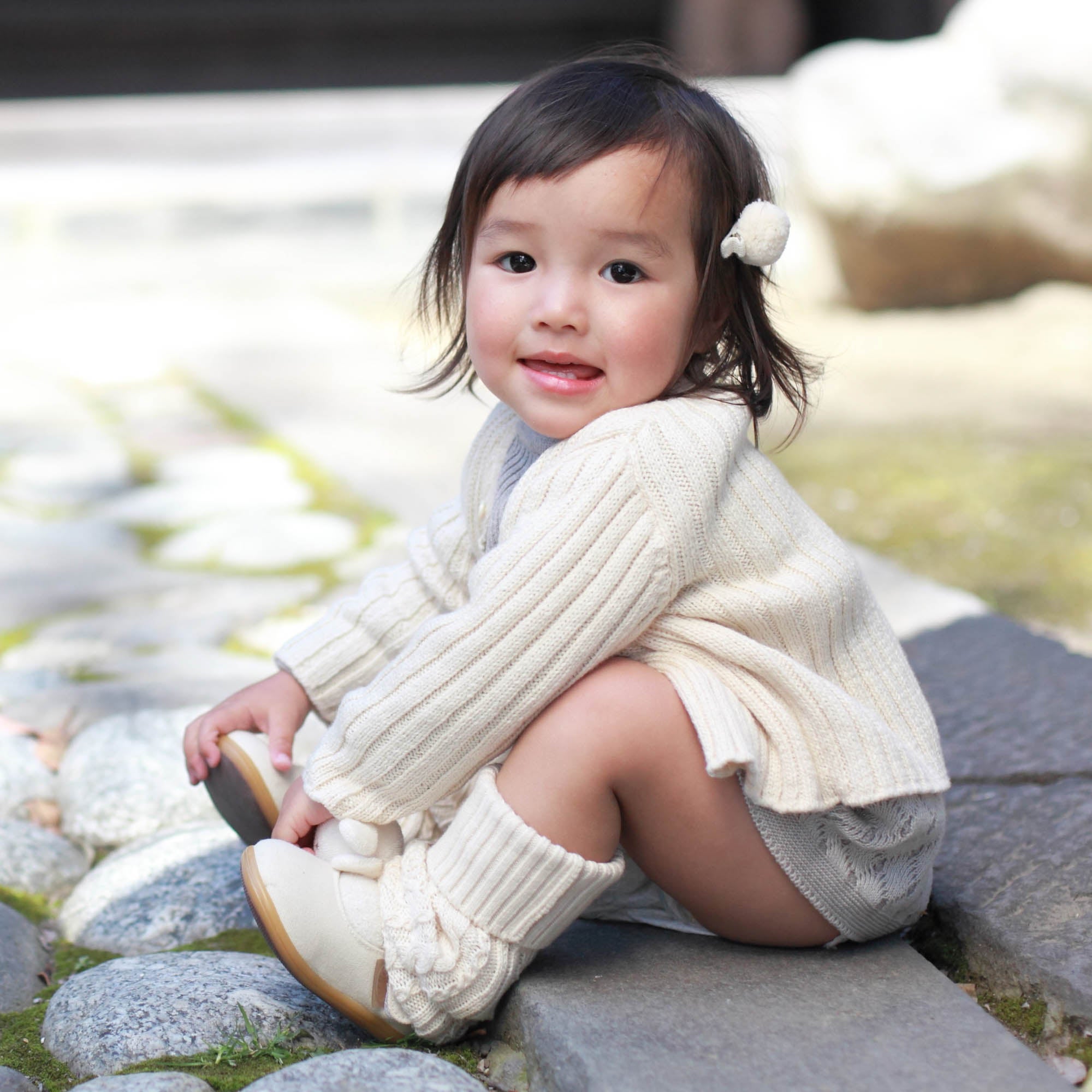 ケーブル編みレッグウォーマー(生成)