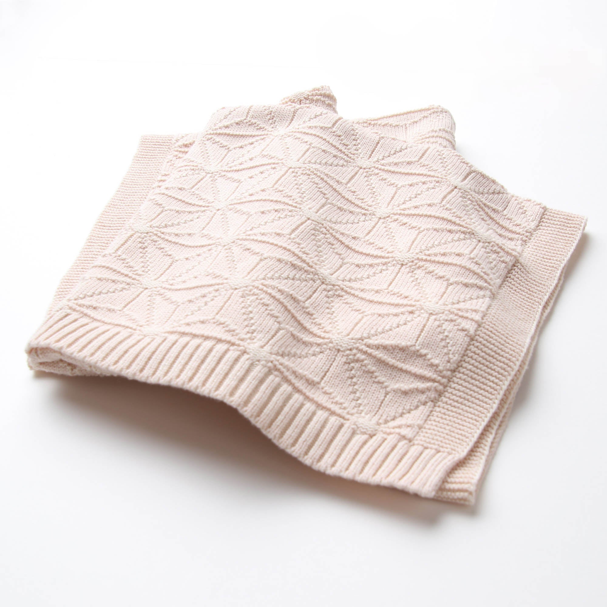 麻の葉柄ニットアフガンリバーシブル(さくらねずみ×生成)