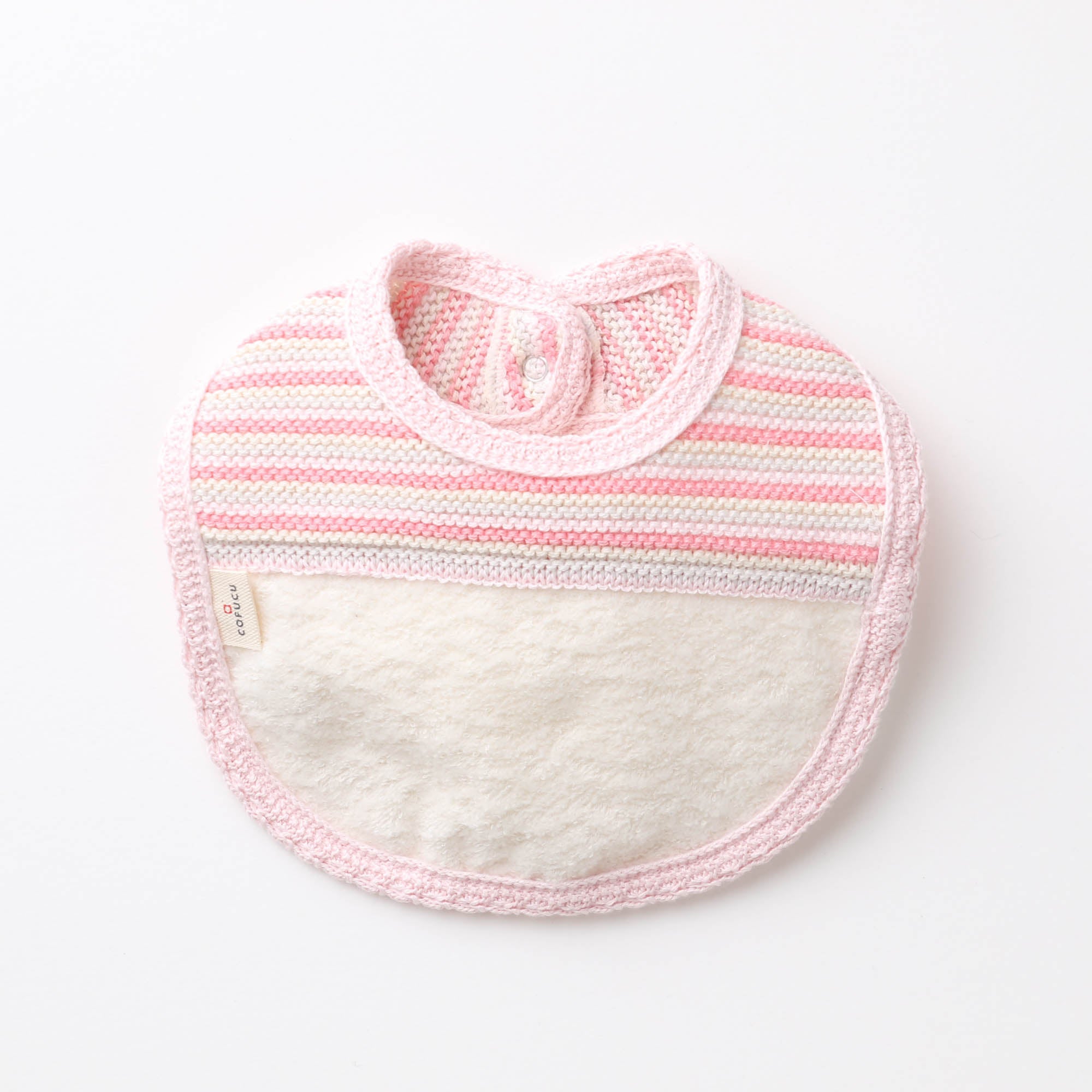 ボーダーニット&ふんわりパイルのスタイ(ピンク系)