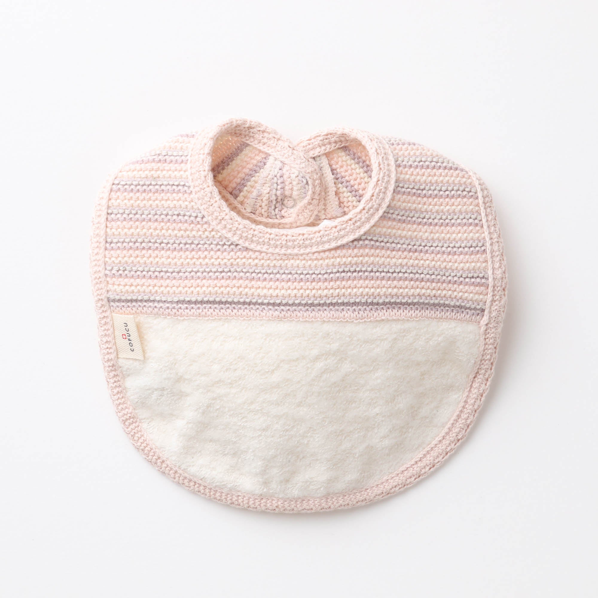 ボーダーニット&ふんわりパイルのスタイ(さくらねずみ)