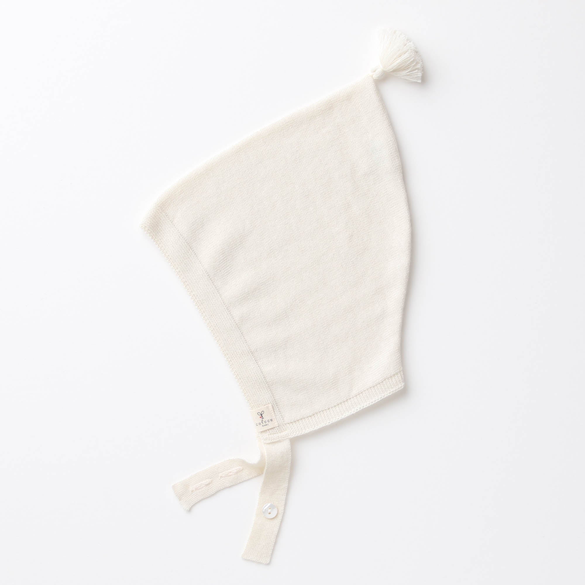 カシミヤ×シルク×コットン あご紐付き帽子(アイボリー)