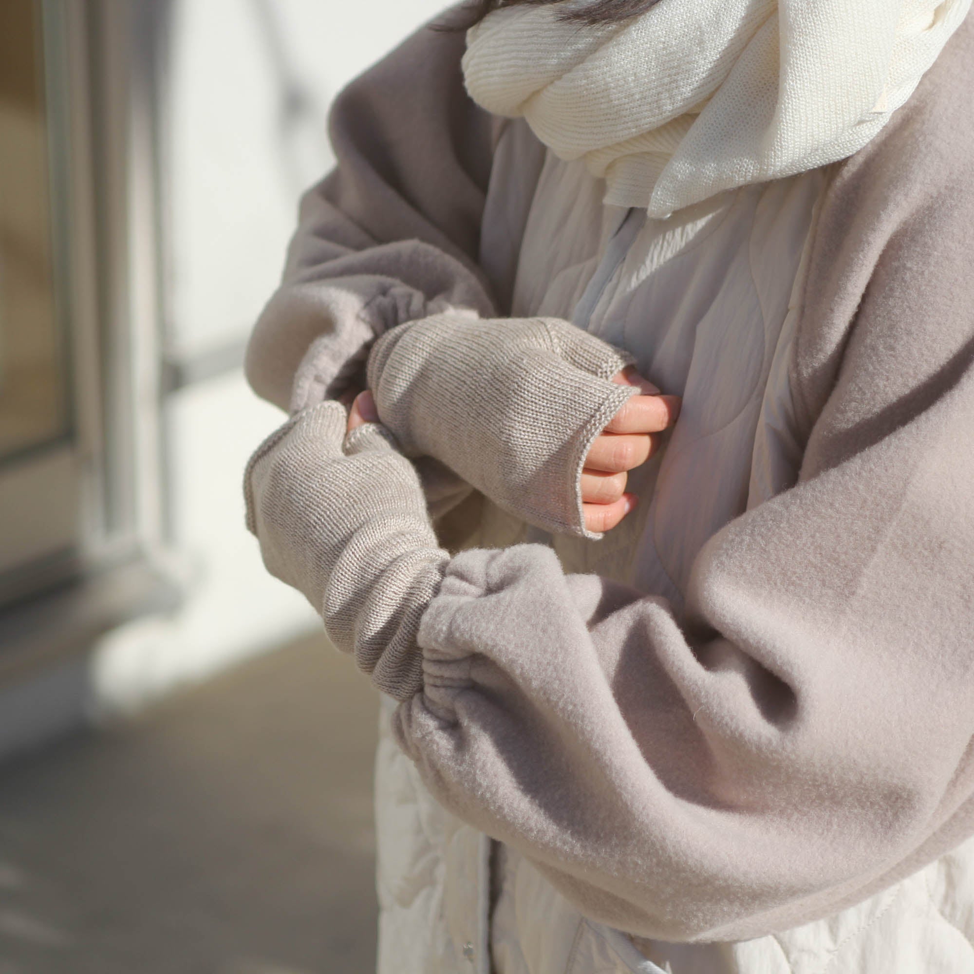 カシミヤ混アームウォーマー(ブラウン)