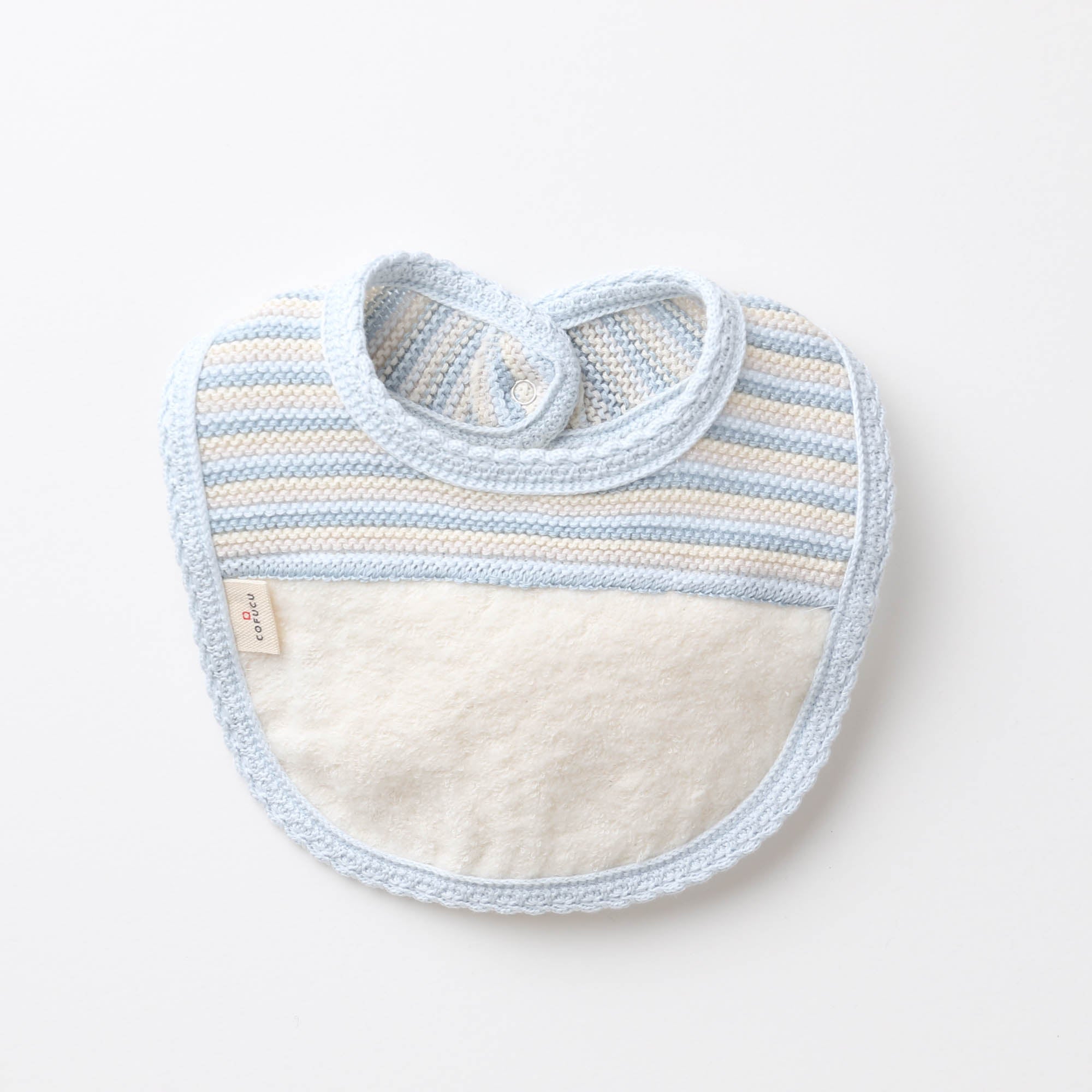 ボーダーニット&ふんわりパイルのスタイ(ブルー系)