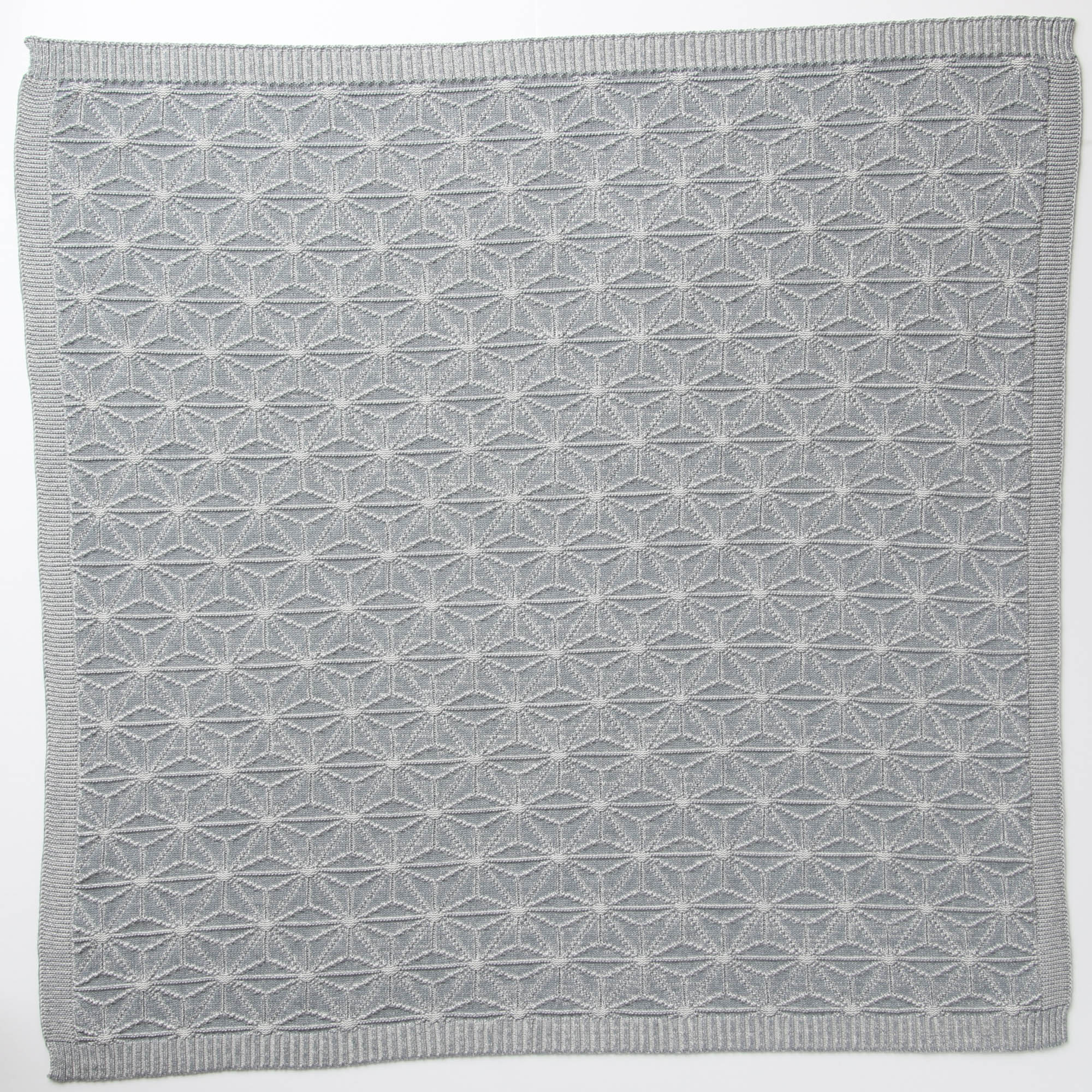 麻の葉柄ニットアフガンリバーシブル(紺青×生成)