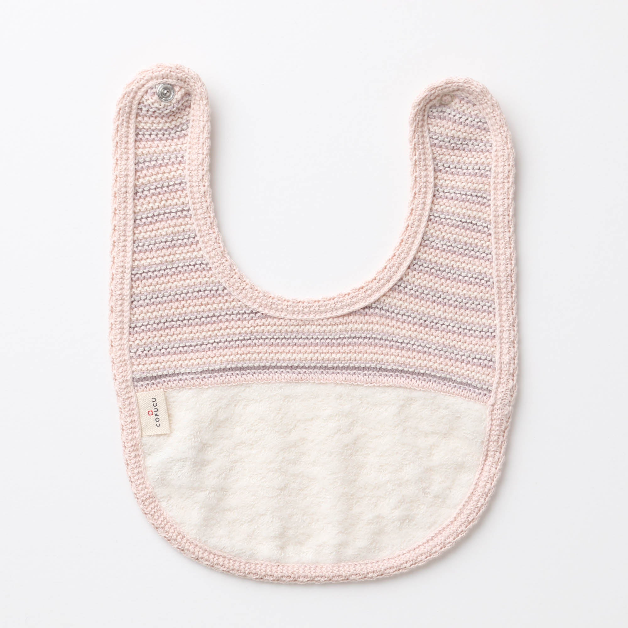 ボーダーニット&ふんわりパイルのスタイ(さくらねずみ)