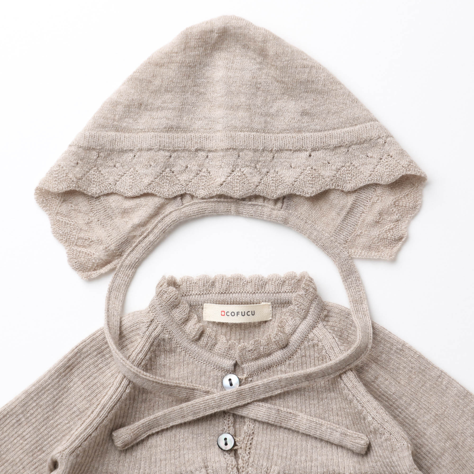 カシミヤ×シルク×コットン ベビードレス&帽子(ブラウン)