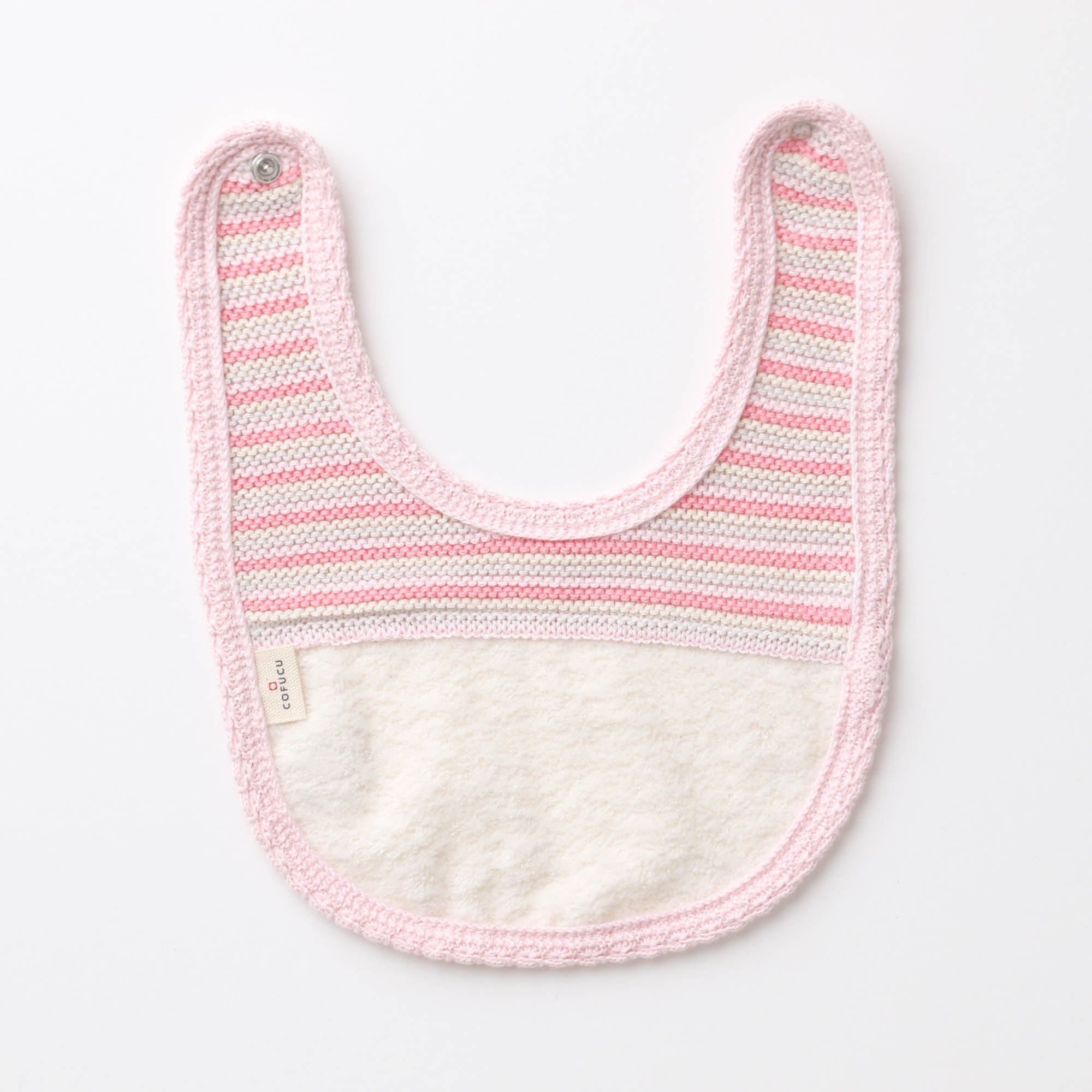 ボーダーニット&ふんわりパイルのスタイ(ピンク系)