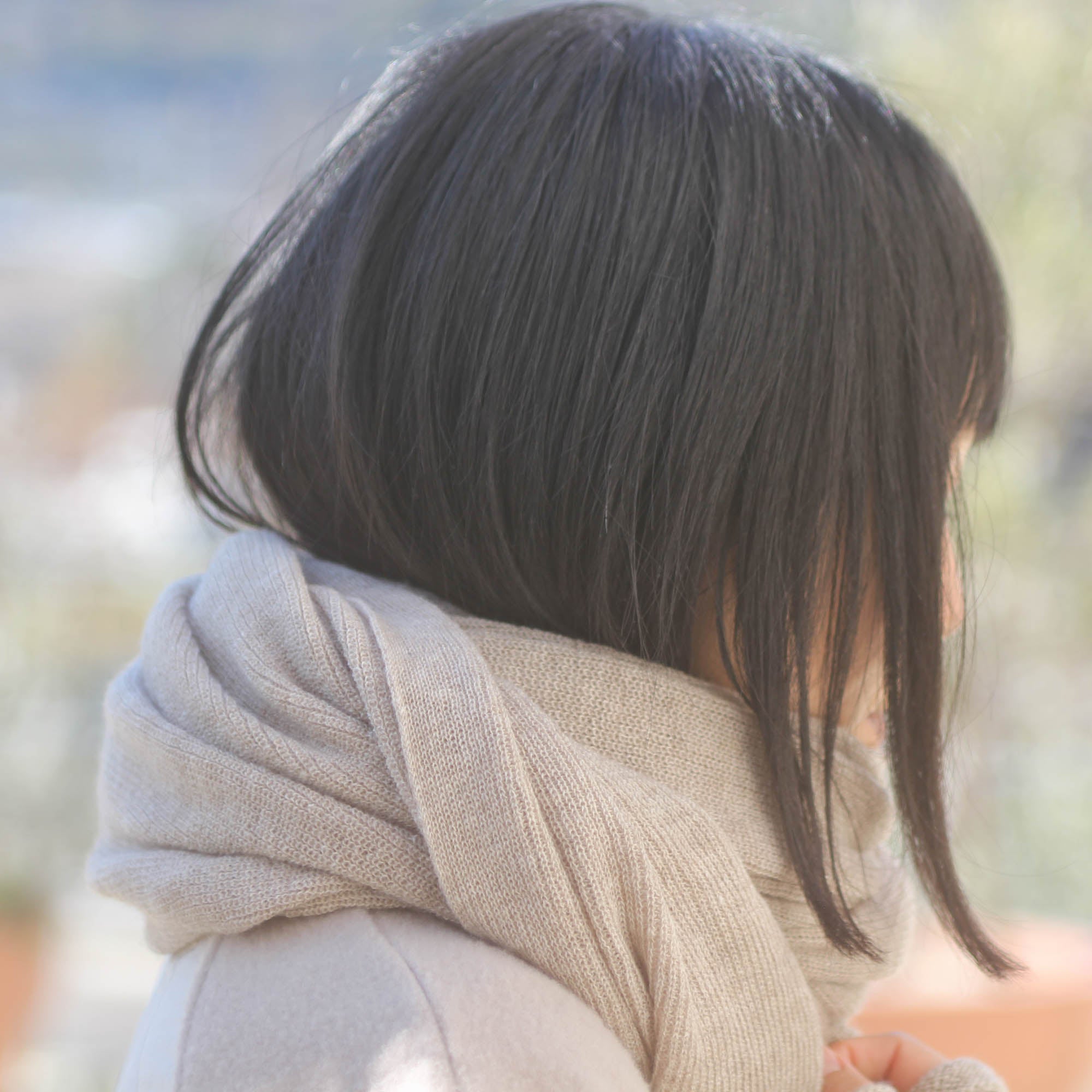 カシミヤ混ニットショール(ブラウン)