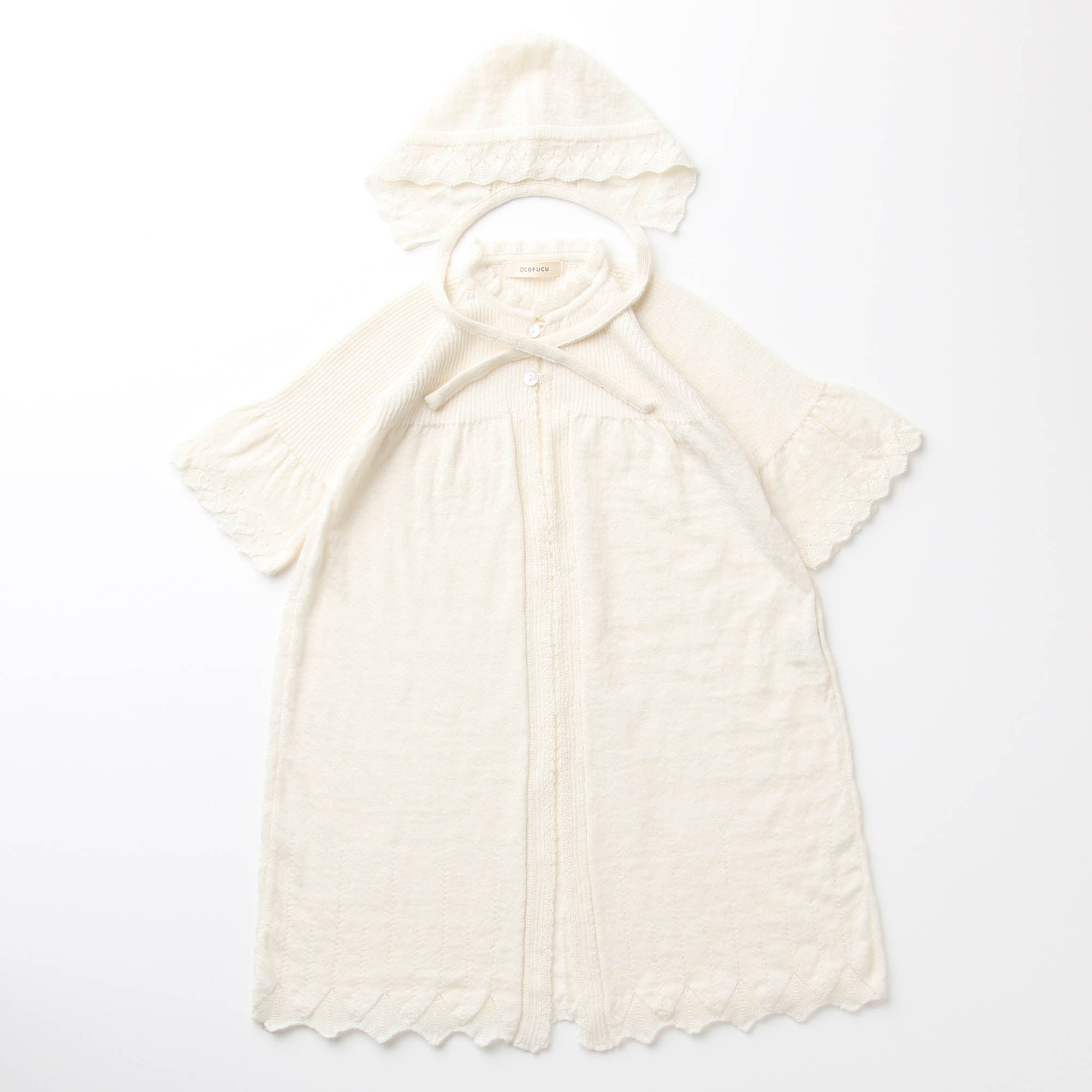 カシミヤ×シルク×コットン ベビードレス&帽子(アイボリー)