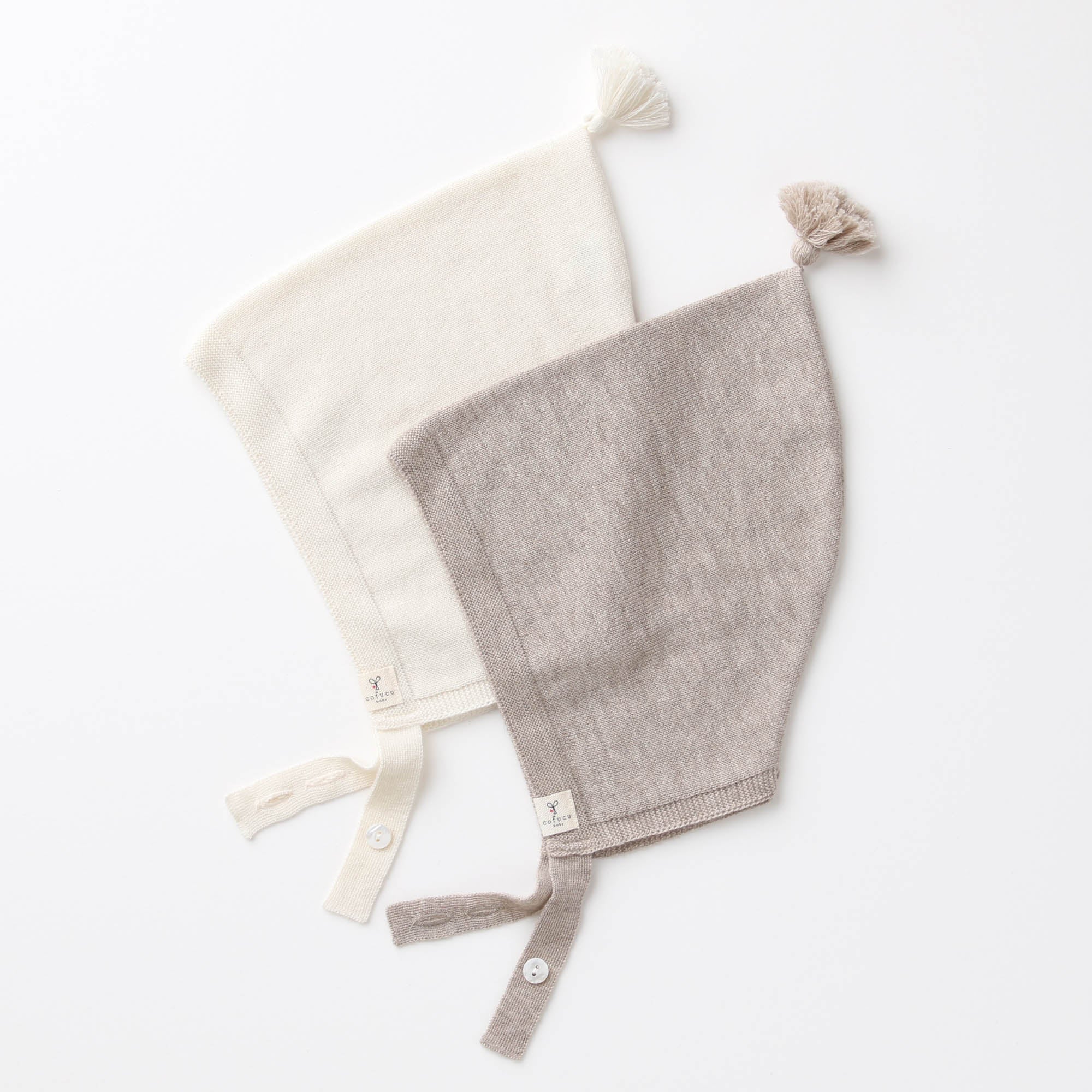 カシミヤ×シルク×コットン あご紐付き帽子(アイボリー)