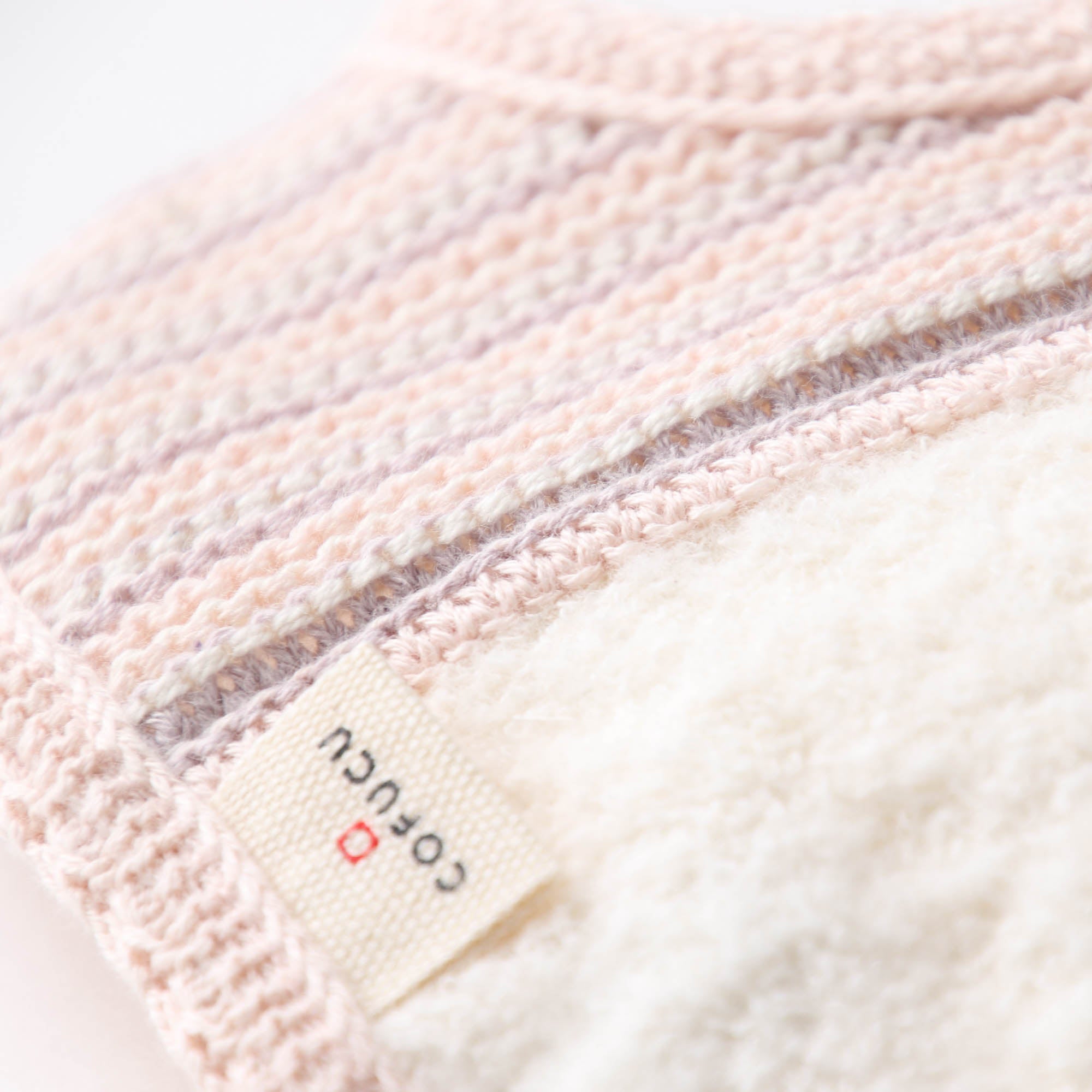 ボーダーニット&ふんわりパイルのスタイ(さくらねずみ)