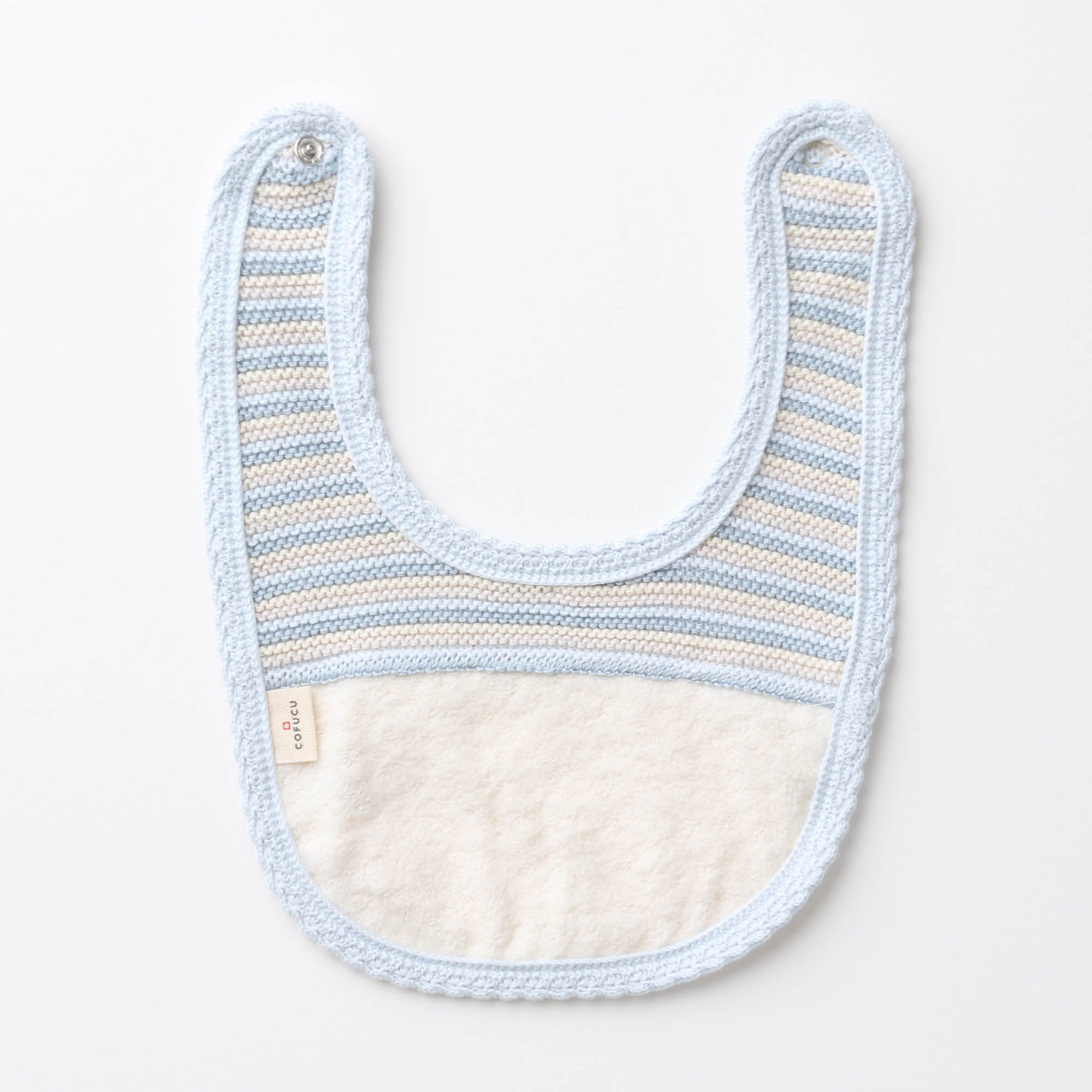 ボーダーニット&ふんわりパイルのスタイ(ブルー系)