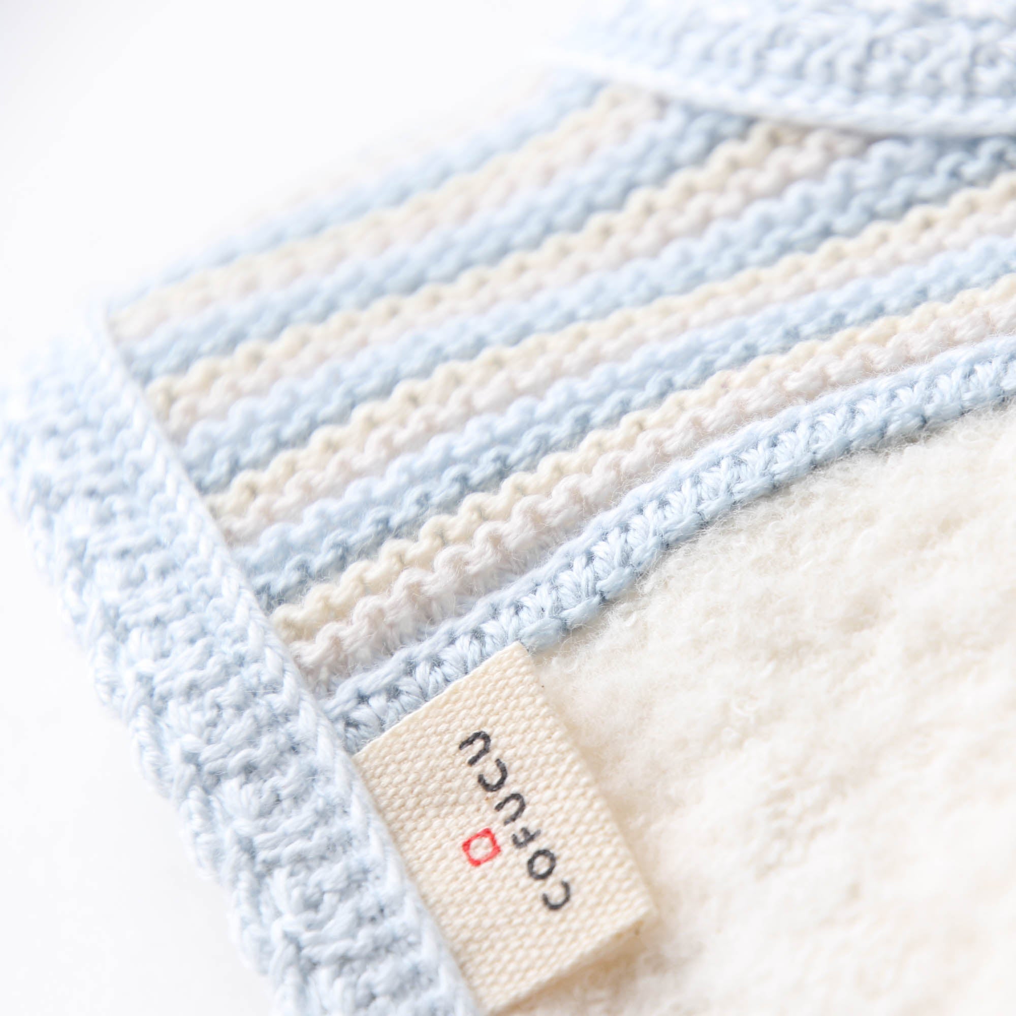 ボーダーニット&ふんわりパイルのスタイ(ブルー系)