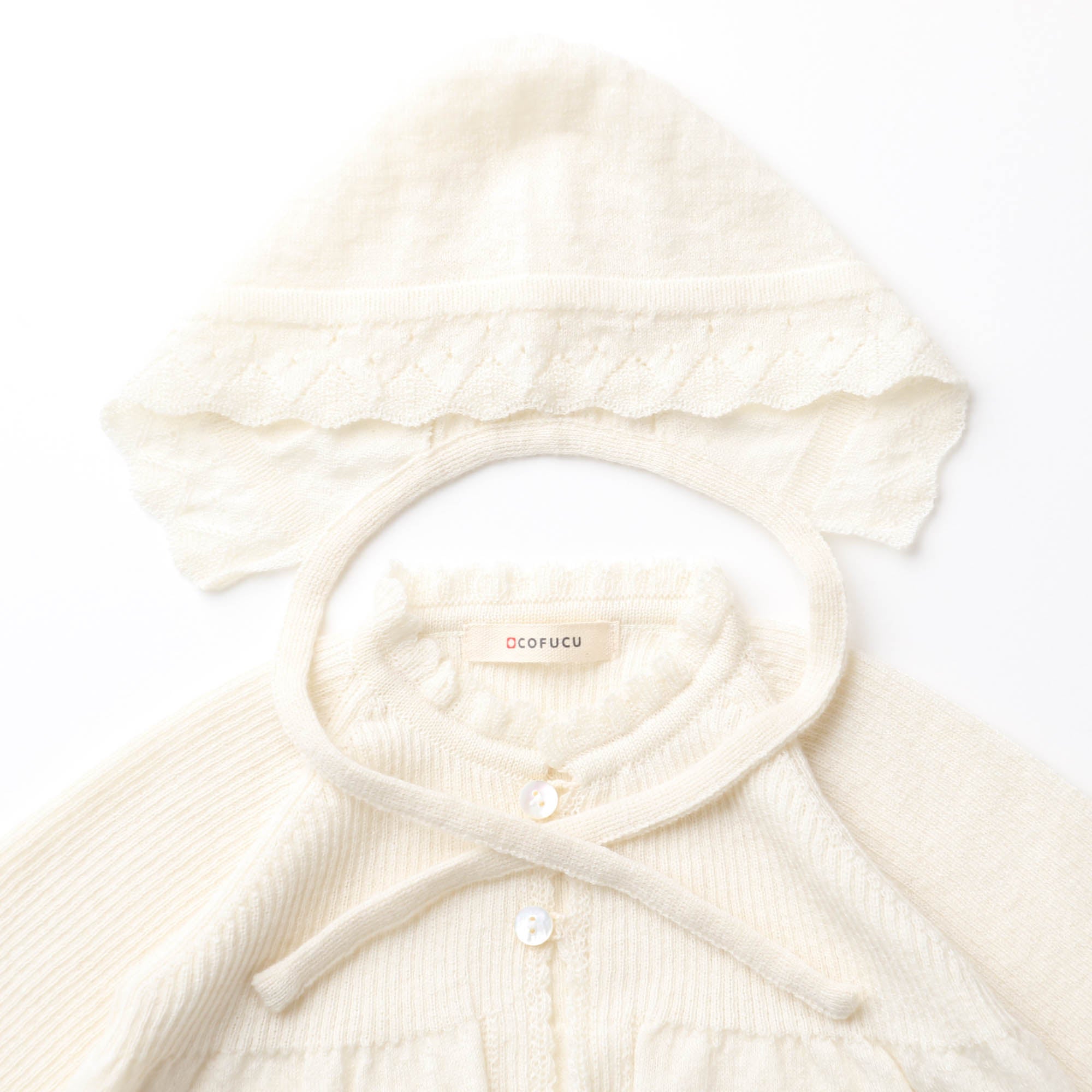 カシミヤ×シルク×コットン ベビードレス&帽子(アイボリー)